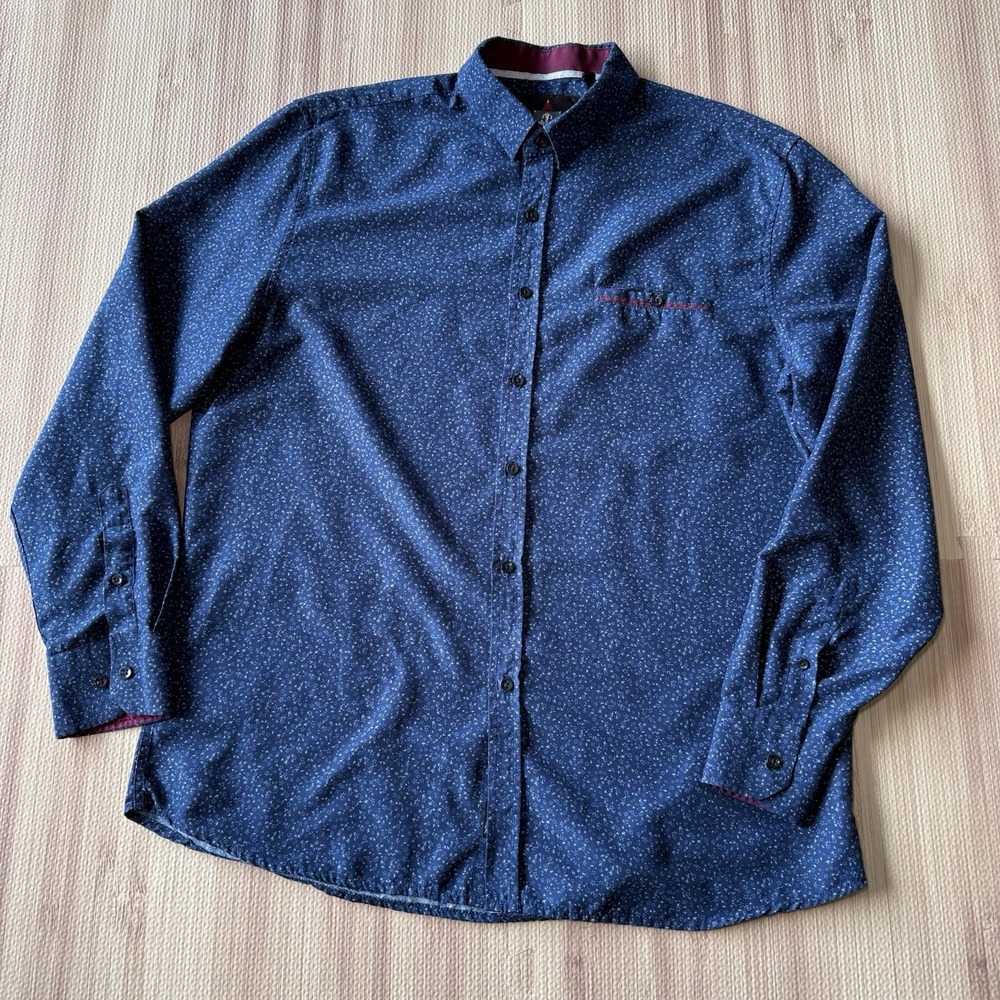 TM Exposure Men's Button Up Short Sleeve Shirt Navy Blue- XL